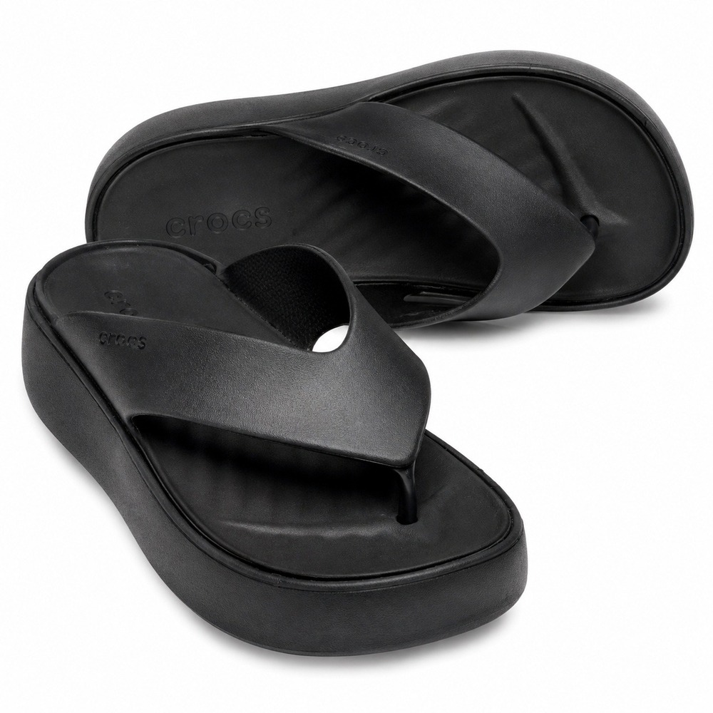 Crocs Getaway Platform Flip Sandals Black Noir Womens Size 4 Thong Slides